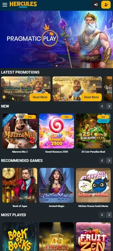 Hercules Casino को मुख्य पृष्ठ: प्रोमोसन र खेल कोटीहरू